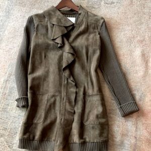 Valentino brown suede and ribbed knit knee length jacket